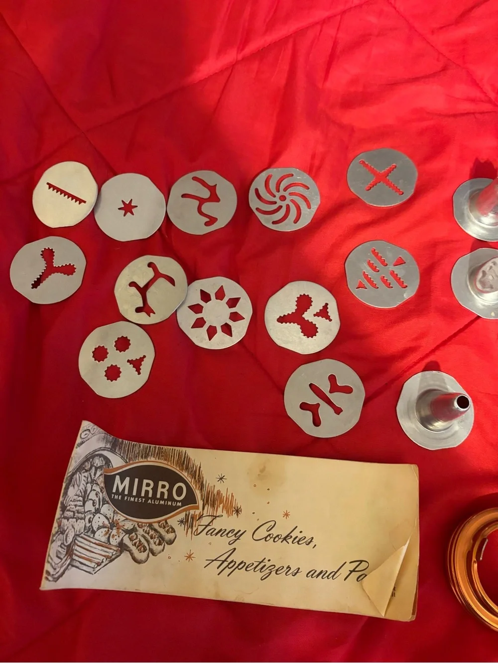 Metal Cookie Press with Red Accents and 14 Decorative Discs